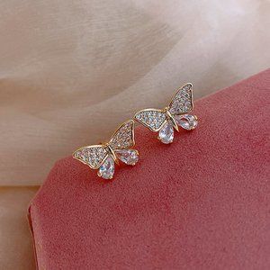Gold Simple CZ Butterfly Earrings